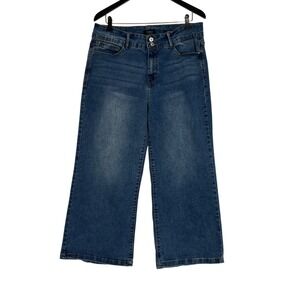 Curve Appeal High-Rise Wide Leg Jeans Medium Wash Blue Denim Size 14